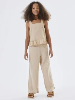Name It lasten housut, NKFFALINNEN WIDE PANT Beige
