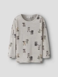 Name It Lasten Merinovillainen Paita, NMMWang Wool Rib LS Top AOP Kuosillinen Beige