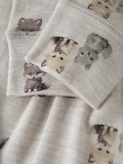 Name It Lasten Merinovillaiset Leggingsit, NMMWang Wool Rib Longjohn Aop Kuosillinen Beige