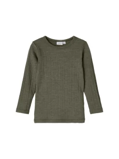 Name It Lasten Merinovillainen Paita NMMWANG WOOL NEEDLE LS TOP NOOS Tummanvihreä