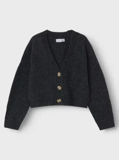 Name It lasten neuletakki, NKFHOLLY BOXY SHORT KNIT CARDIGAN Tummanharmaa