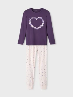 Name It Lasten Pyjamasetti Nightset Purble Heart Noos Liila