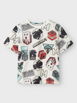Name It lasten t-paita, NKMMAP MINECRAFT NREG SS POLY TOP Valkopohjainen Kuosi