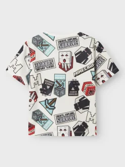 Name It lasten t-paita, NKMMAP MINECRAFT NREG SS POLY TOP Valkopohjainen Kuosi