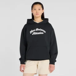 New Balance naisten huppari, Linear Heritage Fleece Long Hoodie Musta