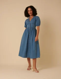 Nobody´s Child naisten mekko, DENIM SS STARLIGHT MIDI DRESS PLAIN Indigo