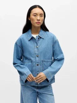 Object naisten farkkutakki OBJROSIE RE L/S Overshirt, Light Blue Denim