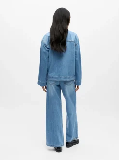 Object naisten farkkutakki OBJROSIE RE L/S Overshirt, Light Blue Denim