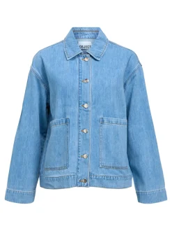 Object naisten farkkutakki OBJROSIE RE L/S Overshirt, Light Blue Denim