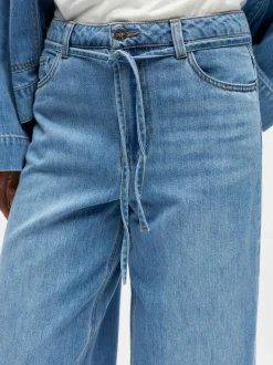 Object naisten farkut OBJROSIE MW WIDE Jeans, Light Blue Denim