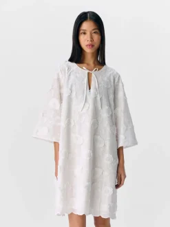 Object naisten mekko, K-OBJMINAN RE 3/4 O-NECK SHORT DRESS White