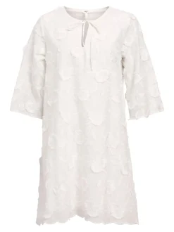 Object naisten mekko, K-OBJMINAN RE 3/4 O-NECK SHORT DRESS White