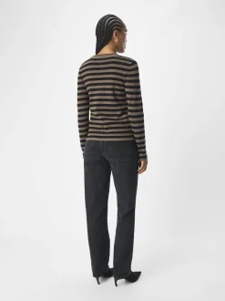 Object Naisten Neule, OBJESTER SLI L/S KNIT PULLOVER NOOS Raidallinen Ruskea