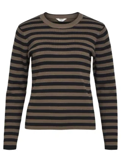 Object Naisten Neule, OBJESTER SLI L/S KNIT PULLOVER NOOS Raidallinen Ruskea