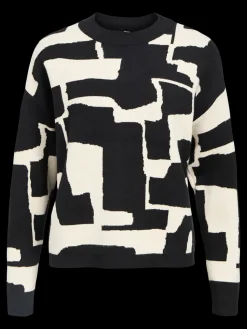 Object Naisten Neule, OBJRAY LO L/S KNIT PULLOVER AOP NOOS Black Sandshell Grap
