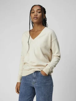 Object Naisten Neule, OBJTHESS L/S V-NECK KNIT PULLOVER NOOS Luonnonvalkoinen