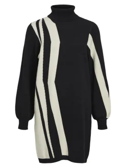 Object Naisten Neulemekko, OBJRAY L/S KNIT ROLLNECK DRESS AOP NOOS Black Sandshell Vert