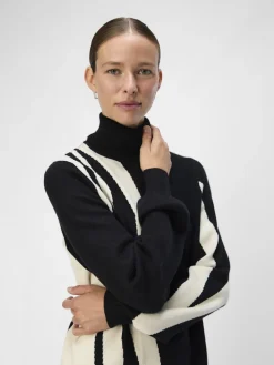 Object Naisten Neulemekko, OBJRAY L/S KNIT ROLLNECK DRESS AOP NOOS Black Sandshell Vert