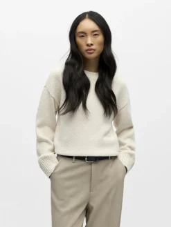 Object naisten neulepusero Objsima L/S Lo Knit Pullover Noos, White Sand