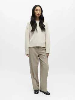 Object naisten neulepusero Objsima L/S Lo Knit Pullover Noos, White Sand