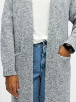 Object naisten neuletakki, OBJMILU LS LO LONG KNIT CARDIGAN Medium Grey Melange