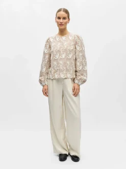 Object naisten pusero OBJMYA RE L/S Top, Humus Cloud dancer