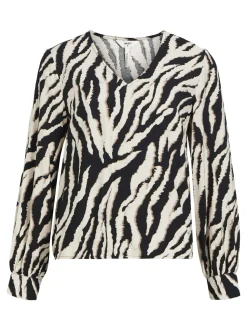 Object naisten pusero, OBJJACIRA L/S V-NECK TOP Beige Kuosi