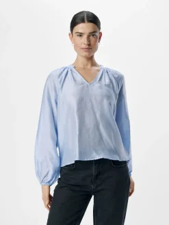 Object naisten pusero, OBJHEIDI L/S LO V-NECK TOP Cornflower Blue