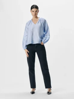 Object naisten pusero, OBJHEIDI L/S LO V-NECK TOP Cornflower Blue