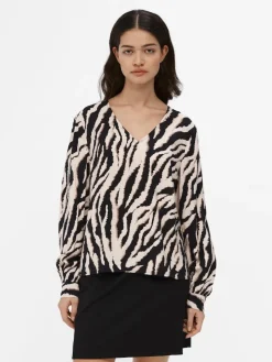 Object naisten pusero, OBJJACIRA L/S V-NECK TOP Beige Kuosi