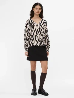 Object naisten pusero, OBJJACIRA L/S V-NECK TOP Beige Kuosi