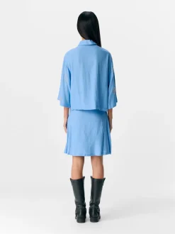 Object naisten pusero, OBJMIKA RE S/S CROPPED SHIRT CC2 SS Cornflower Blue