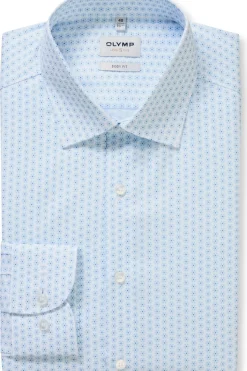 Olymp kauluspaita +Hiha Level 5 Body Fit Microprint, valkopohjainen kuosi