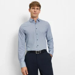 Olymp kauluspaita Level 5 Body Fit Climate Control Perform, sininen kuosi