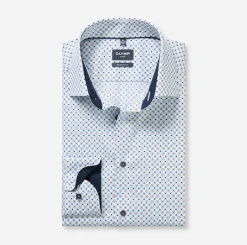 Olymp kauluspaita Luxor Modern Fit Microprinted, valkopohjainen kuosi