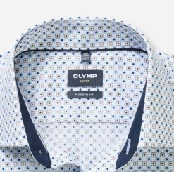 Olymp kauluspaita Luxor Modern Fit Microprinted, valkopohjainen kuosi