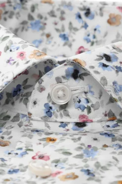 Olymp kauluspaita Luxor Modern Fit Floral Print, valkopohjainen kuosi