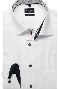 Olymp kauluspaita Luxor Modern Fit Contrast Print, valkoinen