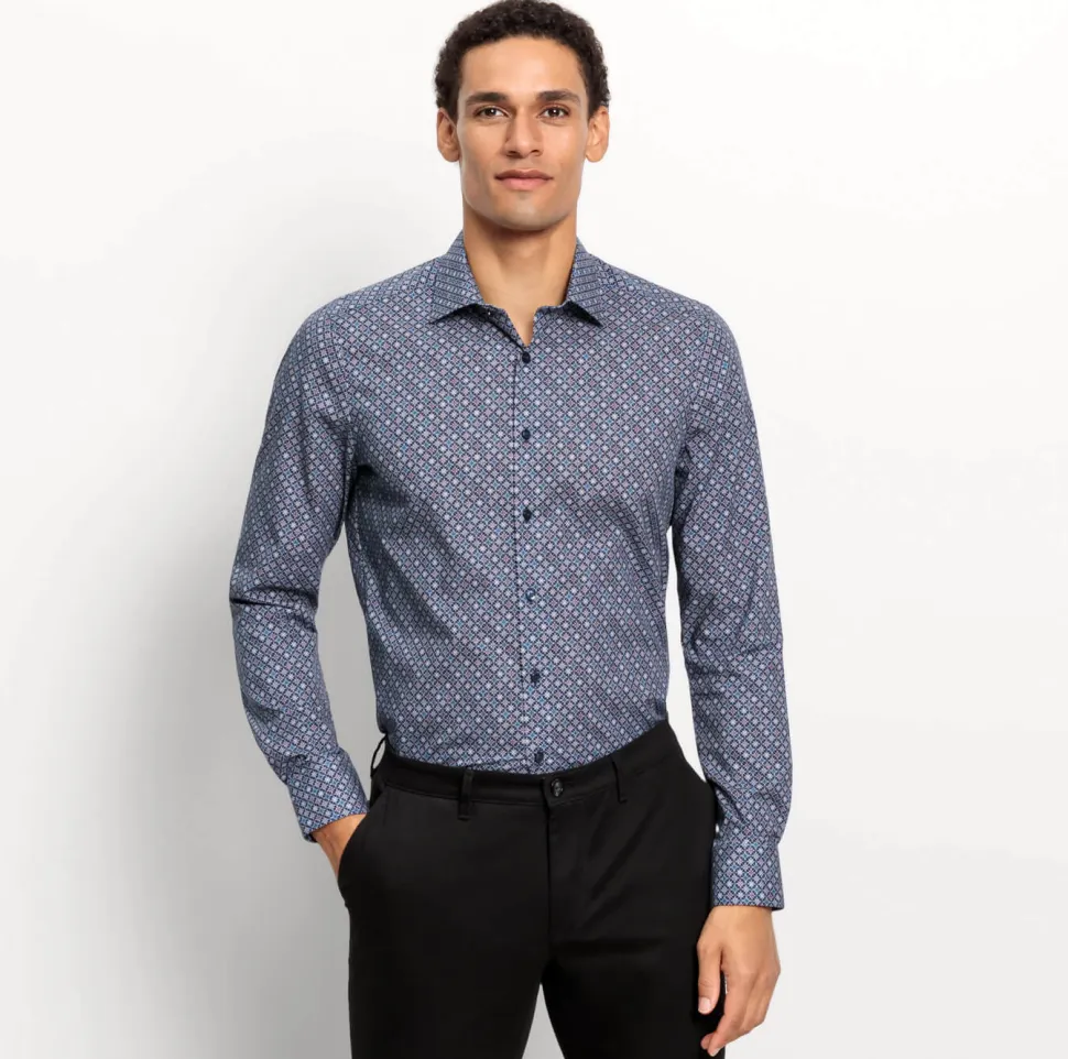 Olymp level five kauluspaita, body fit +hiha Sininen Kuosi