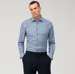 Olymp level five kauluspaita, body fit Sininen Kuosi