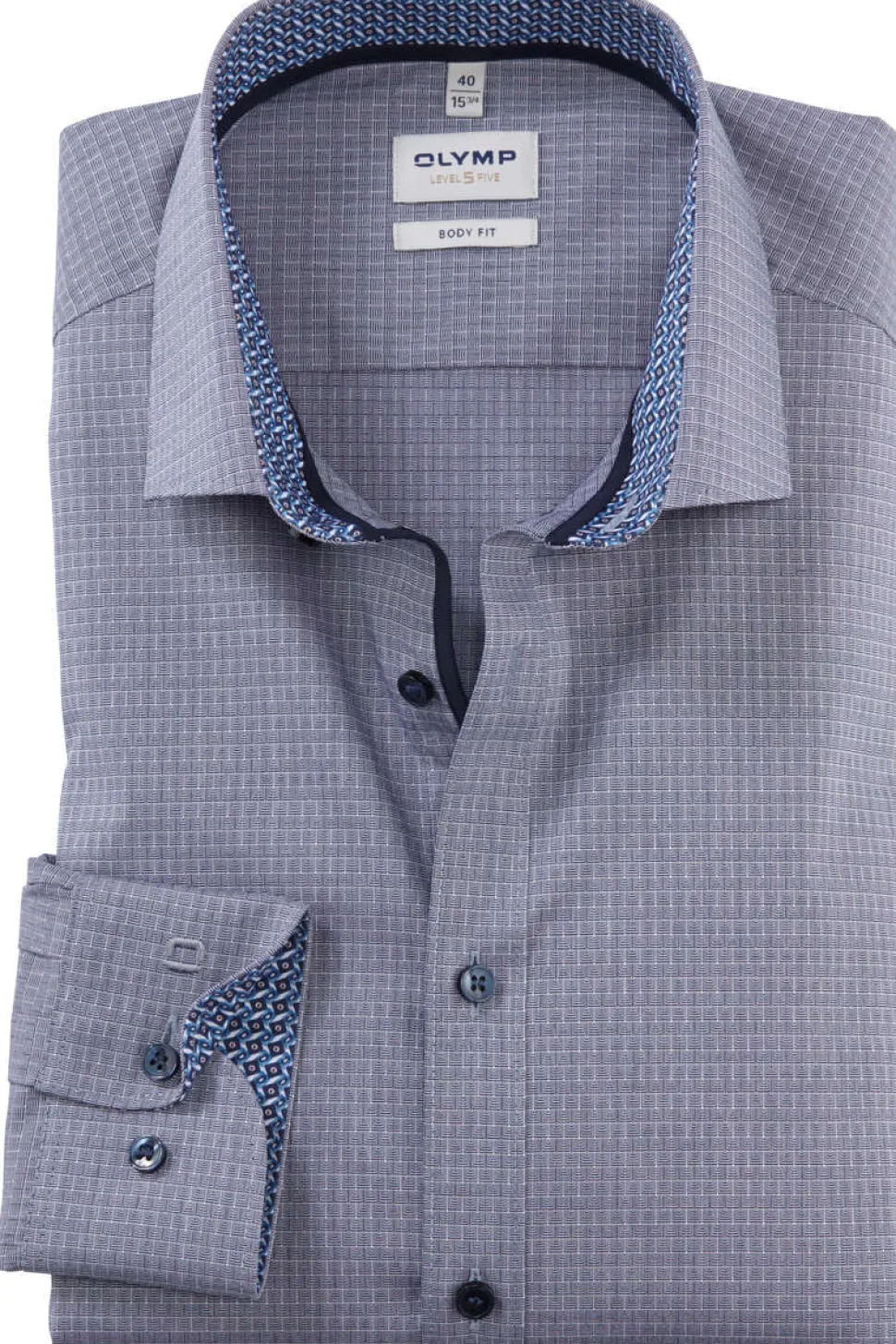 Olymp Level Five Kauluspaita, Body fit +hiha Sininen Kuosi