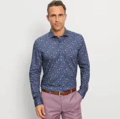 Olymp level five kauluspaita, body fit Sininen Kuosi