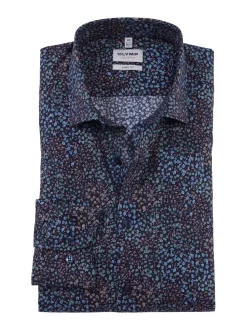 Olymp Level Five Kauluspaita +hiha, Body fit Sininen Kuosi