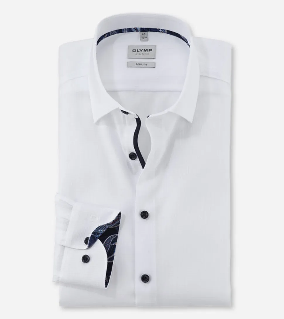 Olymp level five kauluspaita, body fit Valkoinen