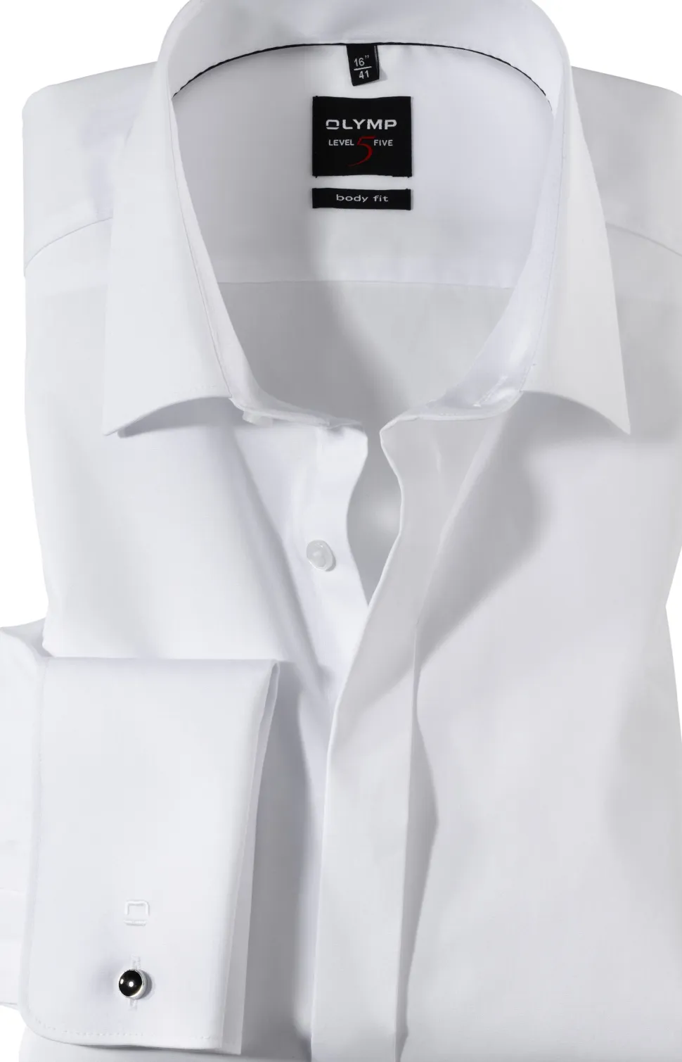 Olymp Level Five Kauluspaita, Body Fit Tuplamansetti + hiha Valkoinen