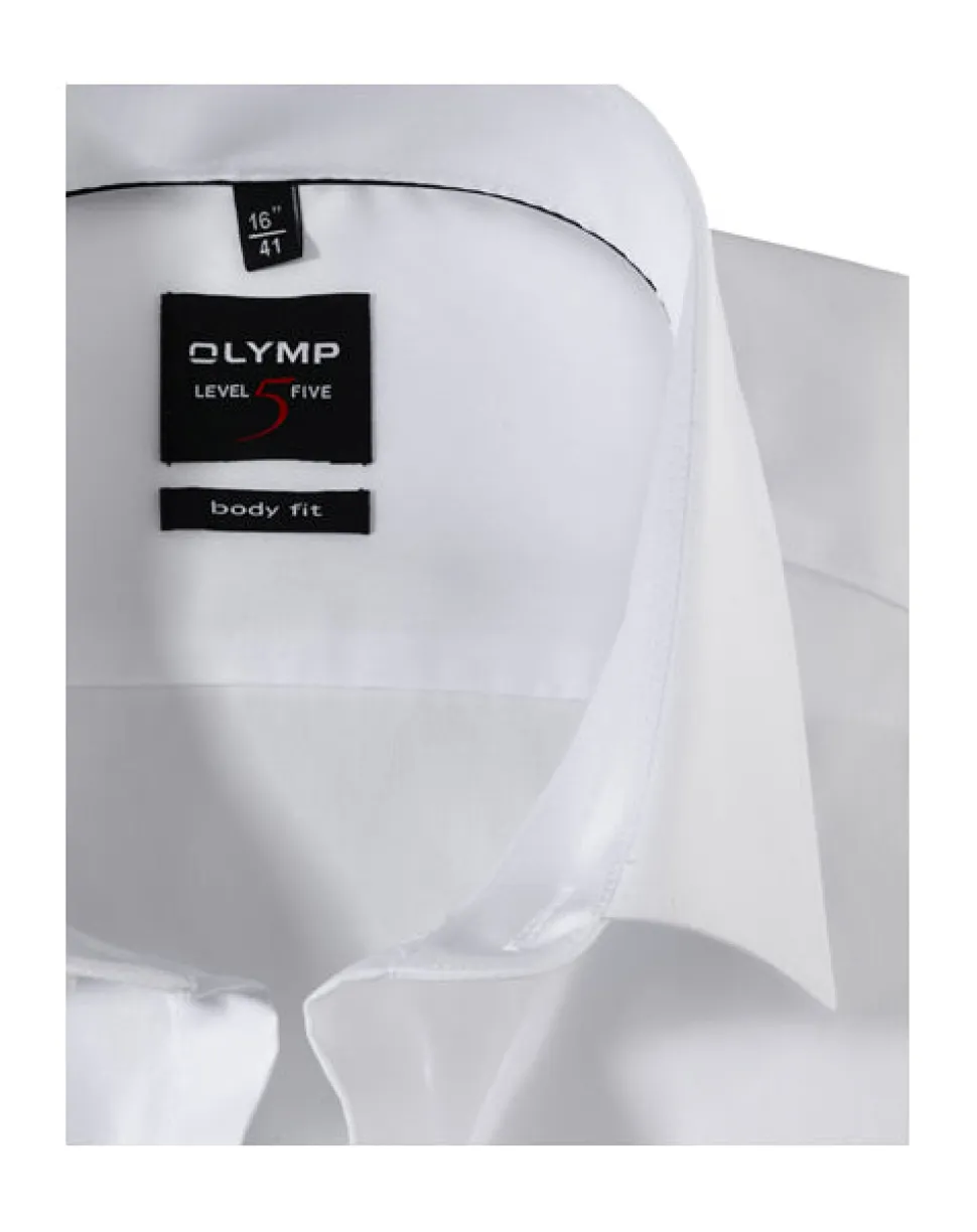 Olymp Level Five Kauluspaita, Body Fit Tuplamansetti + hiha Valkoinen