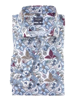 Olymp luxor kauluspaita, Modern fit Valkopohjainen Kuosi