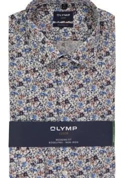 Olymp miesten kauluspaita, 042 LUXOR MODERN FIT FLORAL PRINT Valkopohjainen Kuosi
