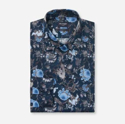 Olymp miesten kauluspaita, 042 LUXOR MODERN FIT FLORAL PRINT Sininen Kuosi