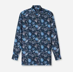 Olymp miesten kauluspaita, 042 LUXOR MODERN FIT FLORAL PRINT Sininen Kuosi